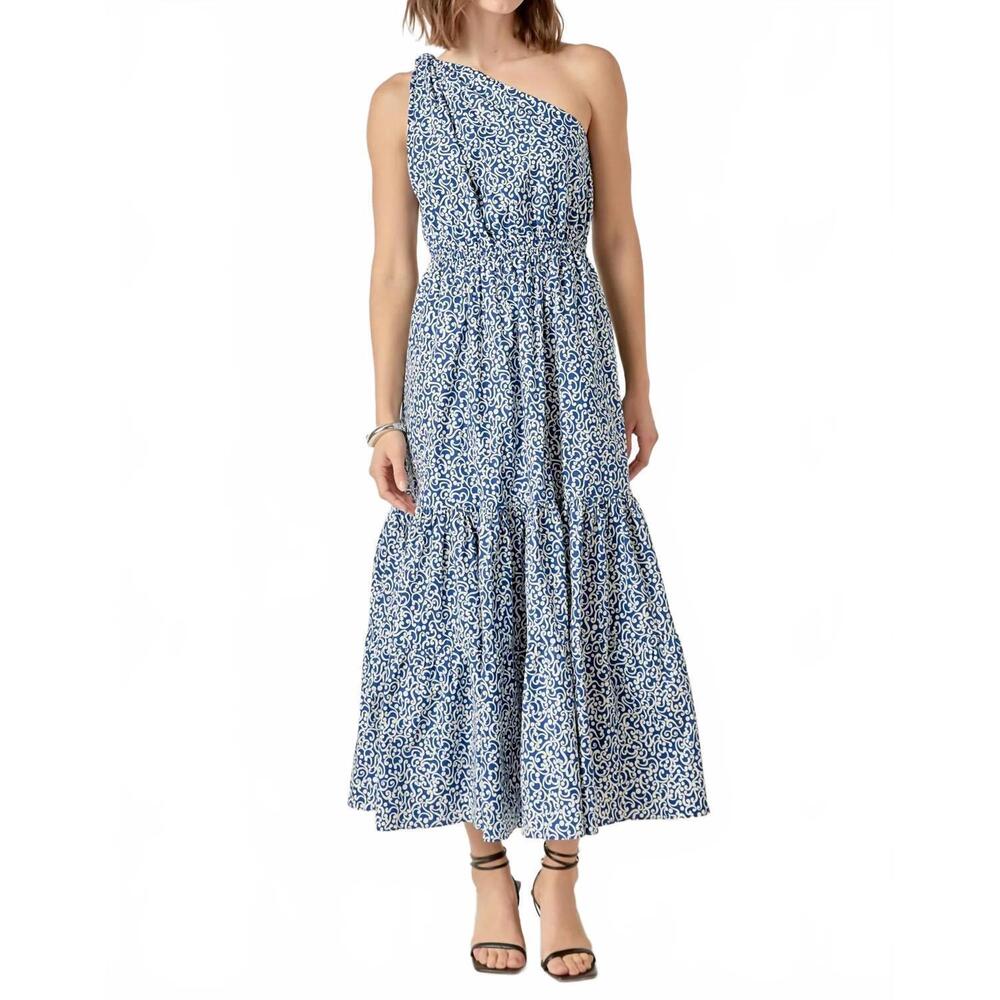NEW 2.7 AUGUST APPAREL print one shoulder maxi dress in blue